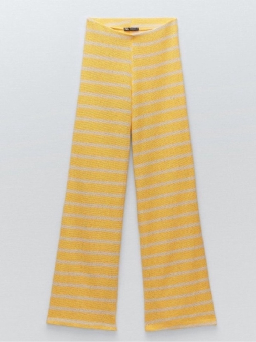 Zara High Rise Striped Pants Yellow White Straight Leg Size Small